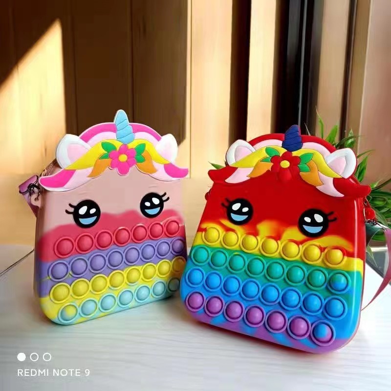 Pop it Unicorn Tas Pop it Anak Dompet Pop it Tas Selempang Anak Wanita Tali Kain Berkualitas Import tas tas ukuran besar