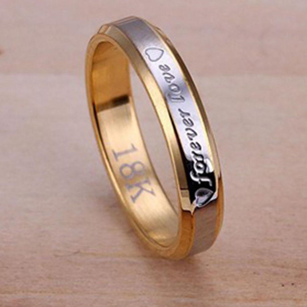 Timekey Cincin Kawin / Tunangan Motif Tulisan Forever Love 18K Gold / Silver Untuk Pasangan / Pria / Wanita A2K9