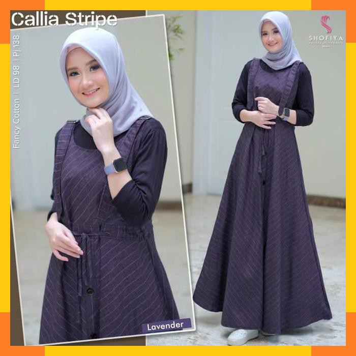 Gamis Remaja Kekinian 2IN1INNER+OUTER Overall Callia Stripe Set by Shofiya