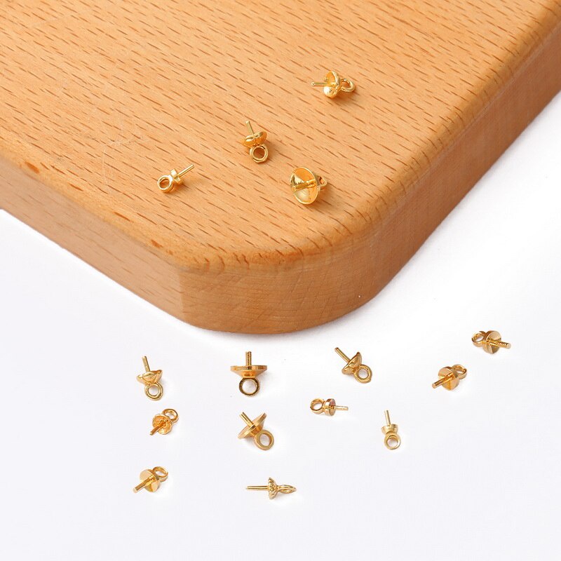 10Pcs 18K Gold Plated Copper Screw Eye Bails Beads End Caps Clasps Pins Connectors For DIY Pendant Jewelry Making Accessories