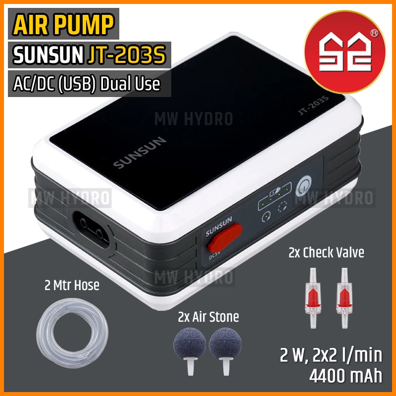 SUNSUN JT-203S, Air Pump AC/DC USB Dual Use, Aerator / Pompa Udara