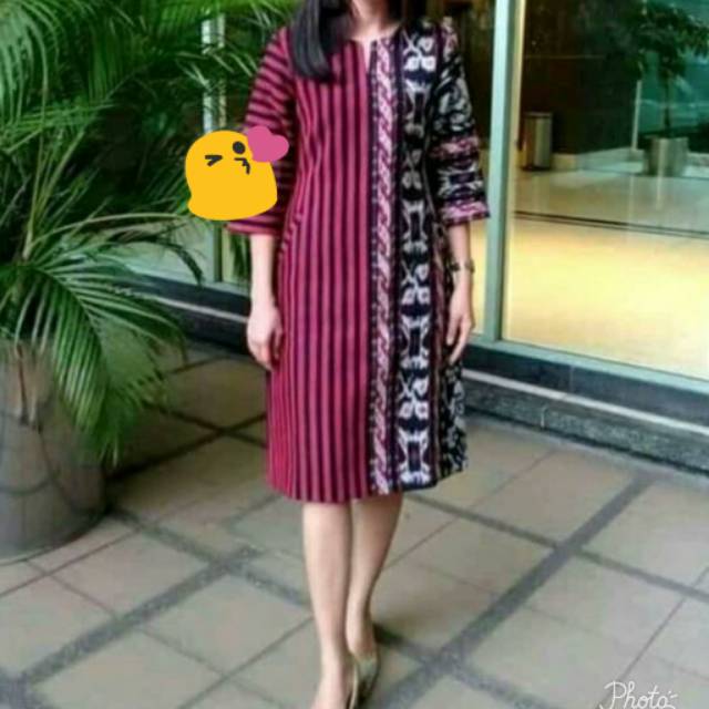 Dress tenun lurik merah