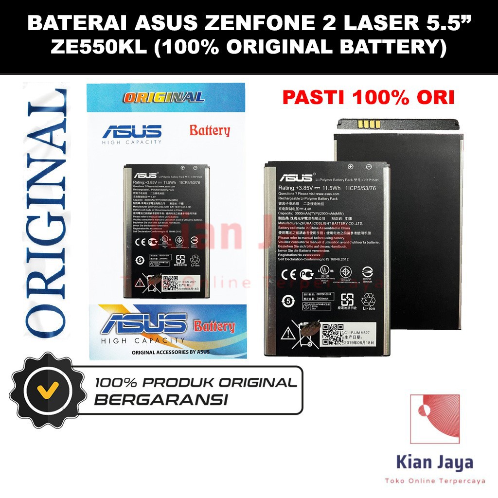 Baterai Original Asus Zenfone 2 Laser 5.5 ZE550KL Batre Batrai Battery Hp C11P1501 5.5&quot; 100% Ori