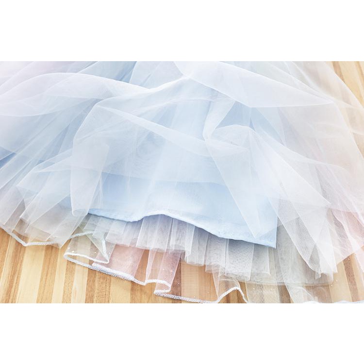 Anak Perempuan Frozen Elsa Dicetak Tulle Princess Dress Anak Lengan Panjang Elsa Gaun Pesta