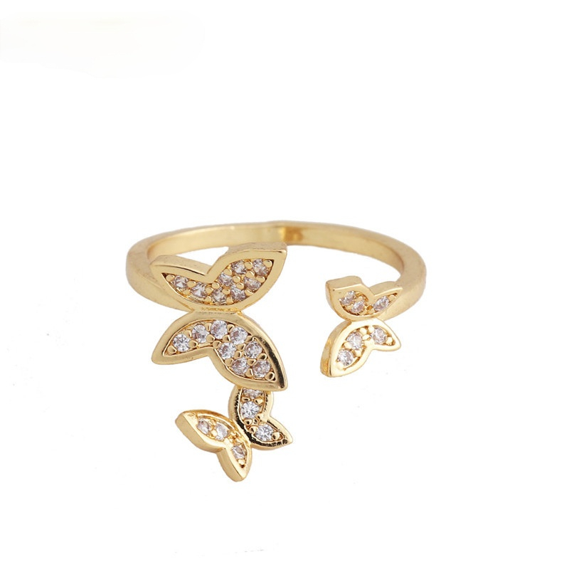 5Pcs/Set Fashion Simple Inlaid Zircon Butterfly Ring / Cross Triangle Love Fine Ring with Full Drilled Oil Set Ring