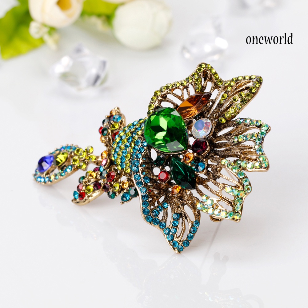 OW@ Fashion Multicolor Rhinestone Flower Brooch Pin Lady Dress Scarf Bag Accessory