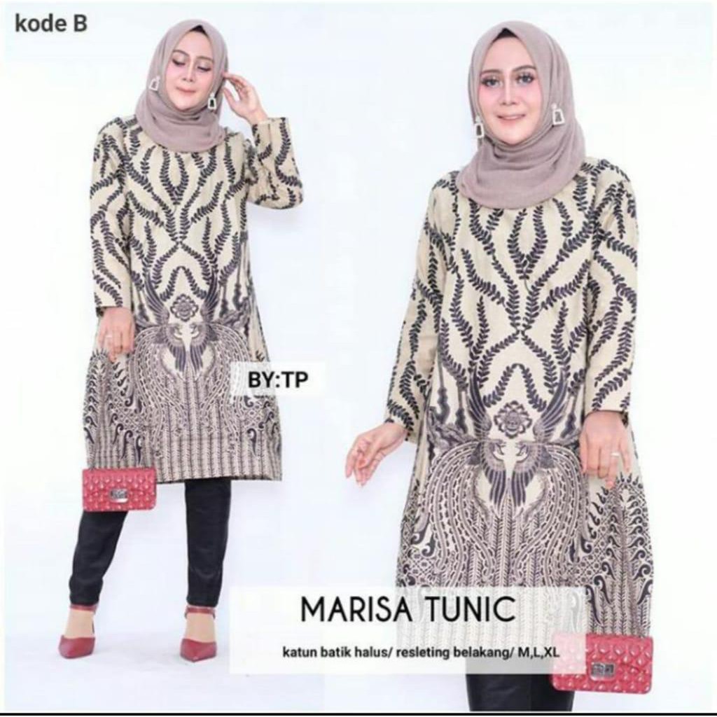 ADA JUMBO Batik Wanita Modern Marisa Tunic Katun Resleting Seragam Motif Premium Exclusive