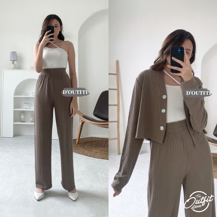 Set Casey Premium Knit (Cardi+Pants) / Setelan Wanita Crop dan Celana Kulot