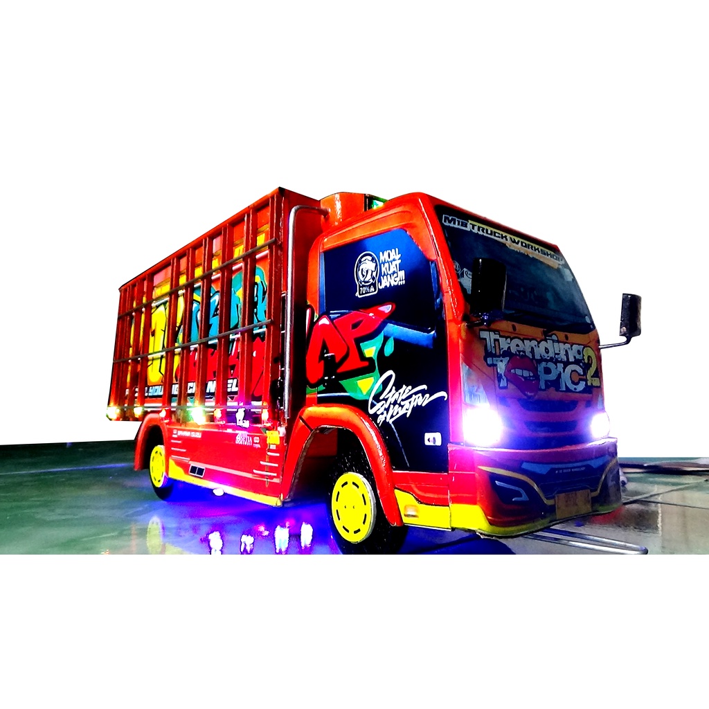 miniatur truk oleng bak 3D full lampu + lampu kanal