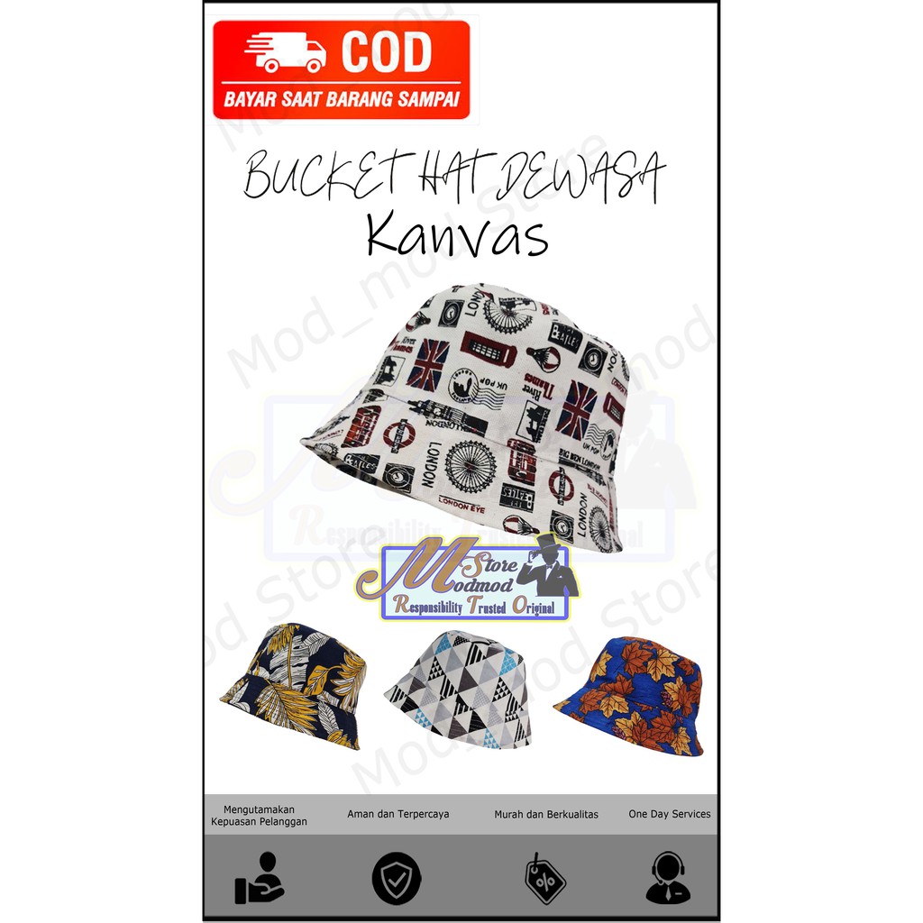 TOPI BUCKET KANVAS / TOPI BUCKET CEWEK / TOPI BUCKET DEWASA PRIA - KANVAS - ega_modmod Store