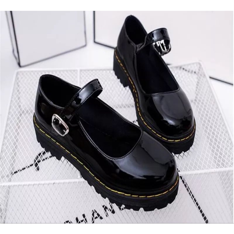 Sepatu Lolita Wanita Jepang Sepatu Mary Jane Wanita Hitam Oxford Kulit Lucu Platform Terbaru / Sepatu Docmart Wanita Gita / Sepatu Kasual Siswa Cewek Kekinian / Bisa Cod-2