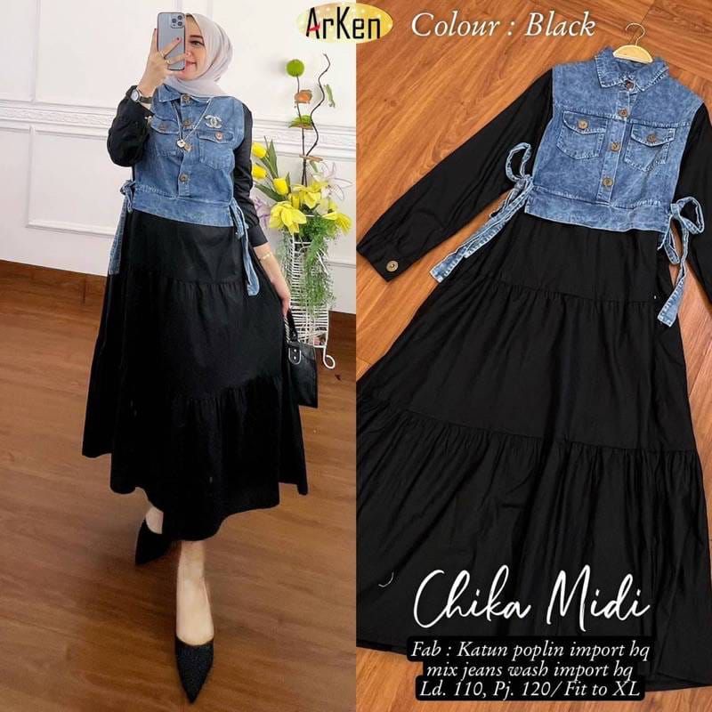 GAMIS MIDI DEWASA KATUN MIX JEANS  - CHIKA MIDI  BUSUI ORI ARKEN