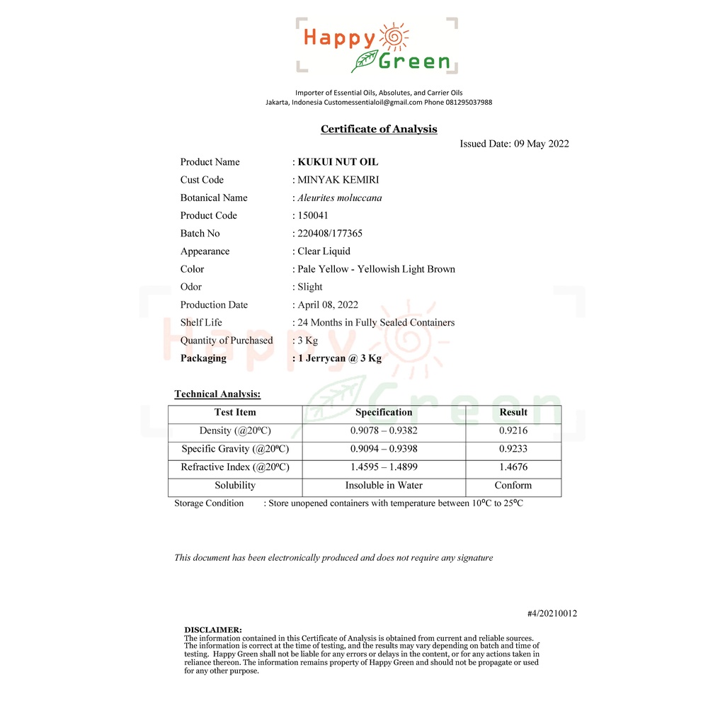 BPOM Happy Green Kemiri Oil - Minyak Candle nut Kukui 100% ASLI Garansi Uang Kembali Cocok u/ Segala Usia