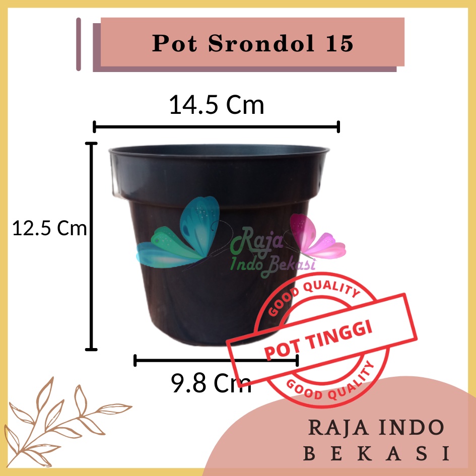 Pot bunga tanaman plastik HITAM 15cm TINGGI - POLOS HITAM