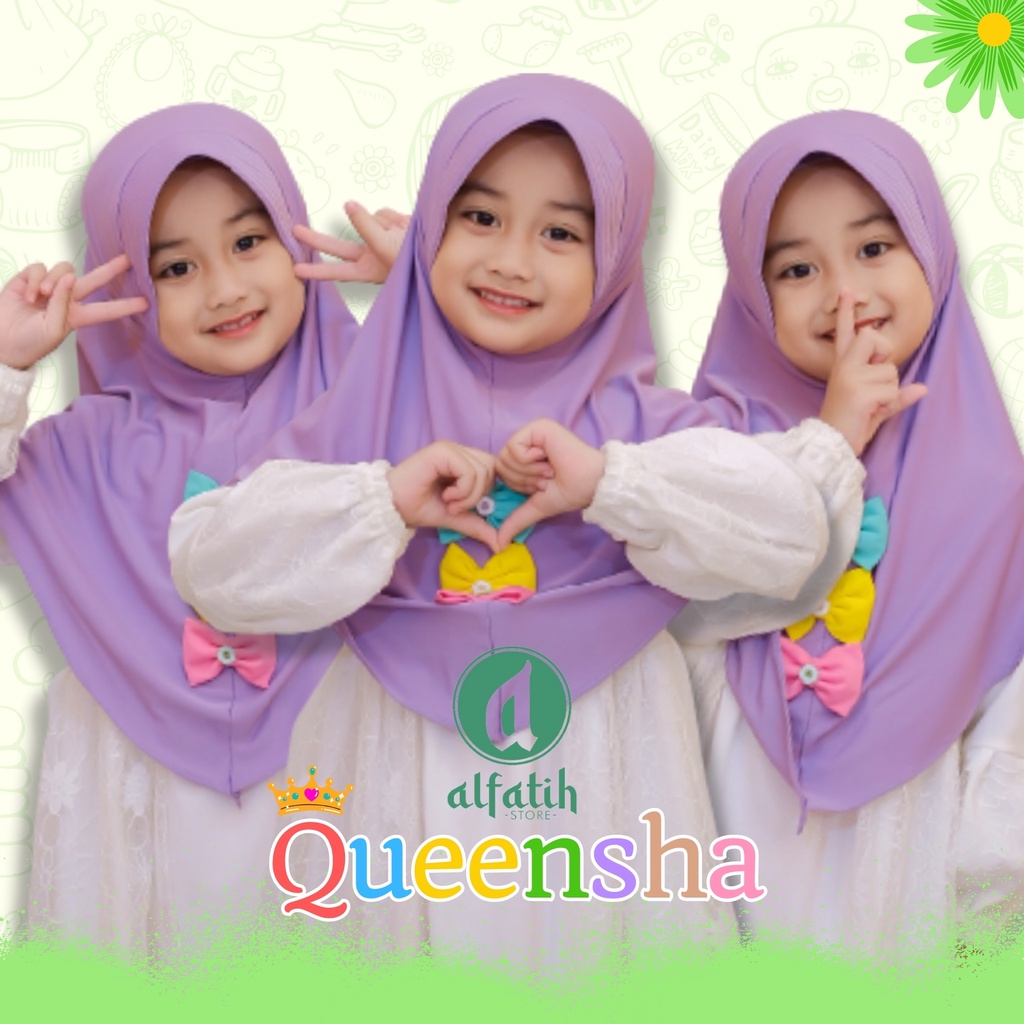 ALFATIH STORE / Jilbab Anak SD Ped Polos Variasi Pita Tiga / Jilbab Anak Murah ianah