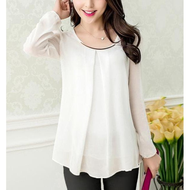 Blus Model Korea Variasi Kalung - Putih, M