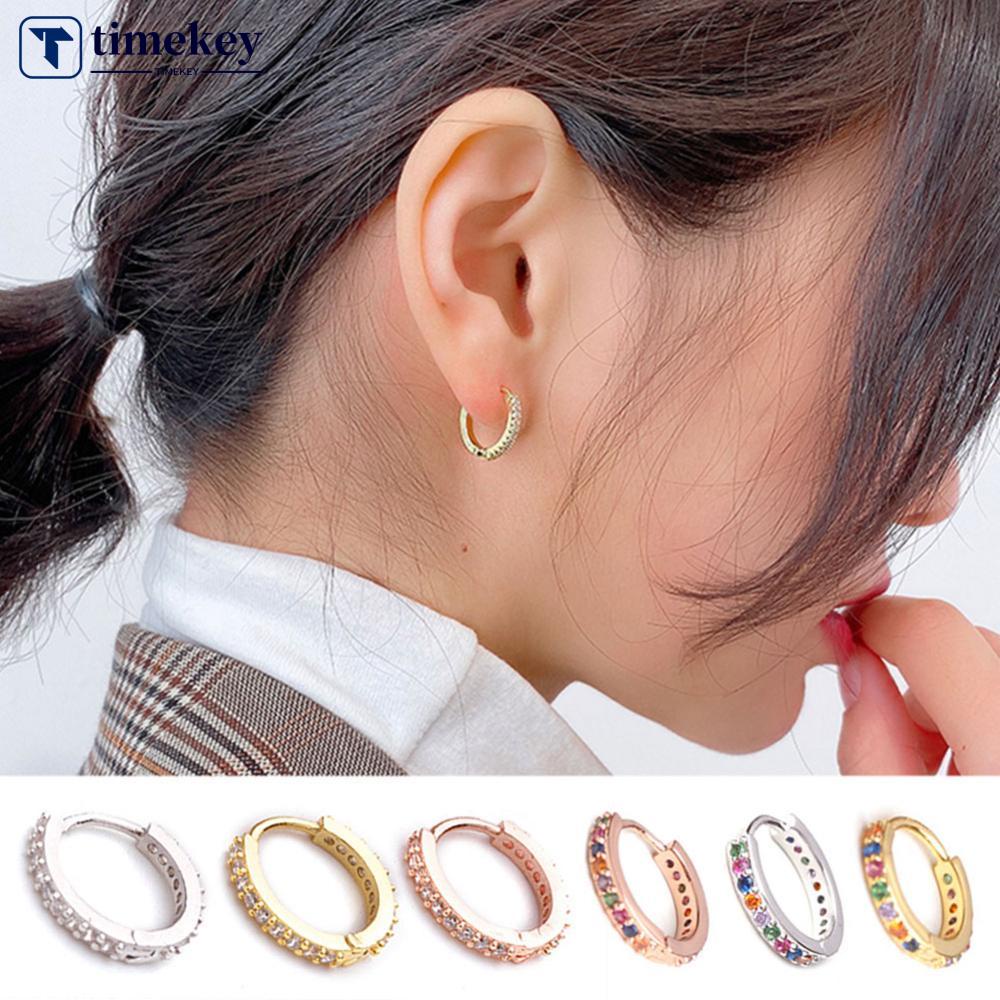 Timekey Anting Bulat Bahan Titanium Steel Alloy Warna Emas Untuk Wanita A1K1