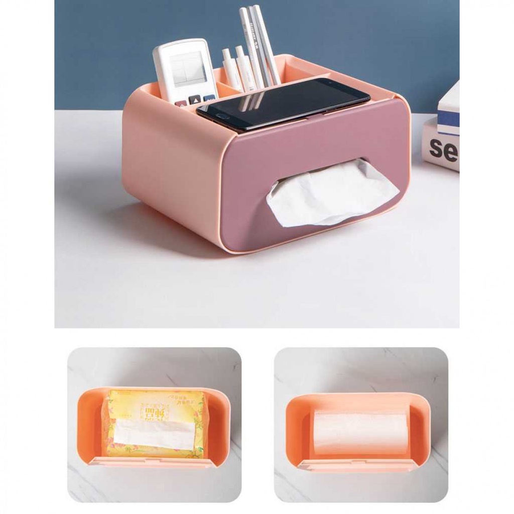 Kotak Tisu Organizer with Smartphone Holder - ZJ012 Putih