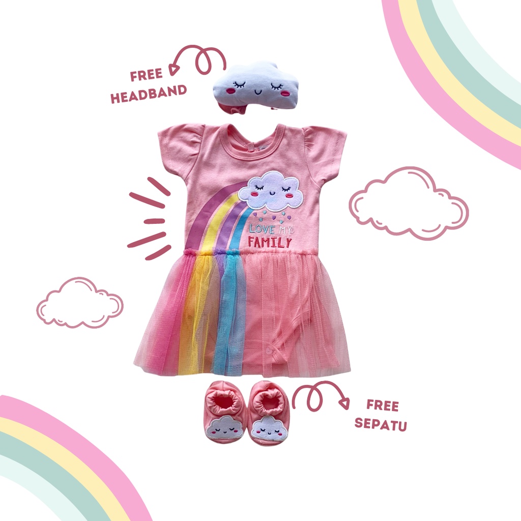 romper bayi anak perempuan cewek 0 6 12 bulan Rainbow newborn jumper set