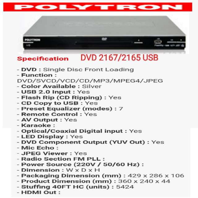 POLYTRON DVD 2167/2165 PLAYER WITH USB