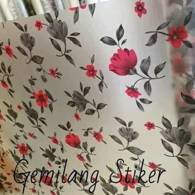 Limited Stock Stiker Kaca Motif Bunga Merah