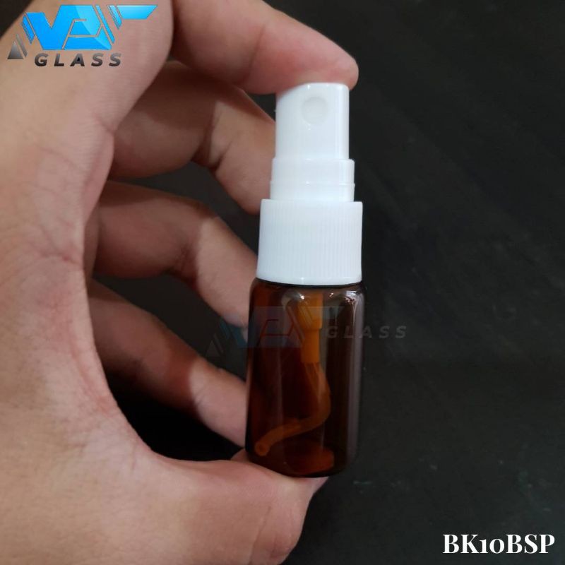 botol kaca coklat 10ml tutup spray putih / botol spray 10ml kaca