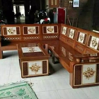 SET Kursi Tamu Dan Sofa Sudut Kayu Jati Ukir Jepara Asli