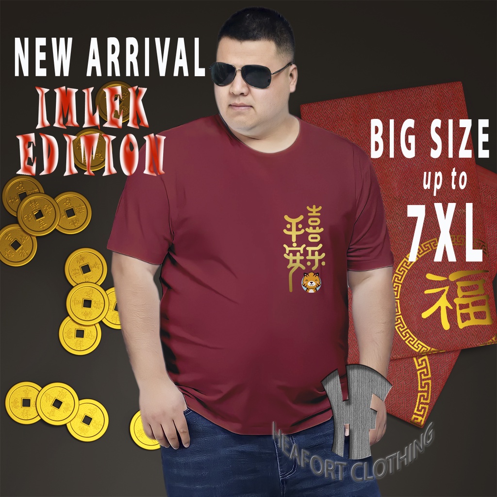 Baju Kaos Atasan Imlek Pria Jumbo T shirt Oversize Cowok Keren Dewasa Laki Laki Lengan Pendek Ukuran