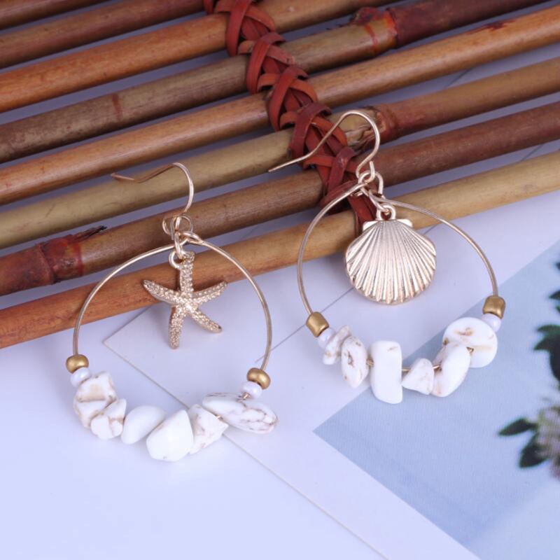 Anting Kait Gantung Desain Lingkaran Besarrumbai Kerang Gaya Boho Untuk Wanita