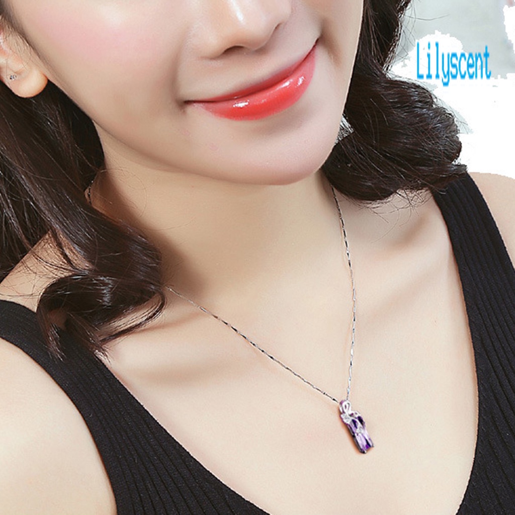 Kalung Liontin Cubic Zirconia Warna Ungu Untuk Wanita