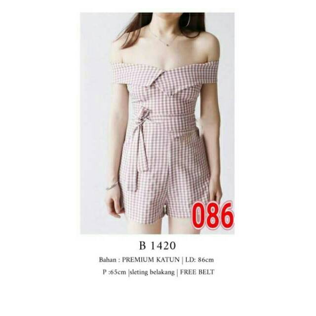 baju murah 1420 jumpsuit plaid sabrina belt