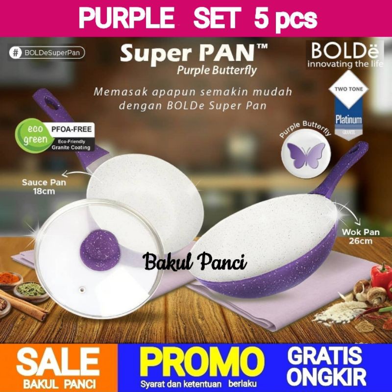 BOLDe SUPER PAN PURPLE SET WAJAN PANCI - PANCI CERAMIC COOKWARE SET Wok