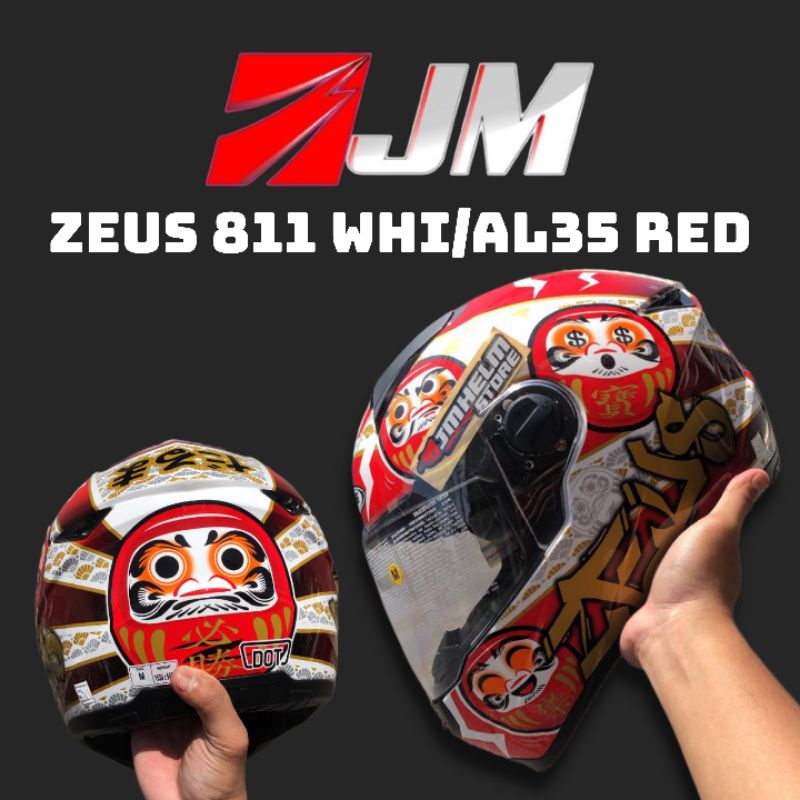 Zeus 811 WHITE / AL35 RED Helm Harian Touring Merah Putih