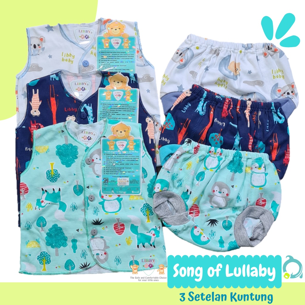 LIBBY (Motif 2) 3 Setelan Kuntung ( 3 Baju 3 Celana) Baju Bayi Baru Lahir / Newborn