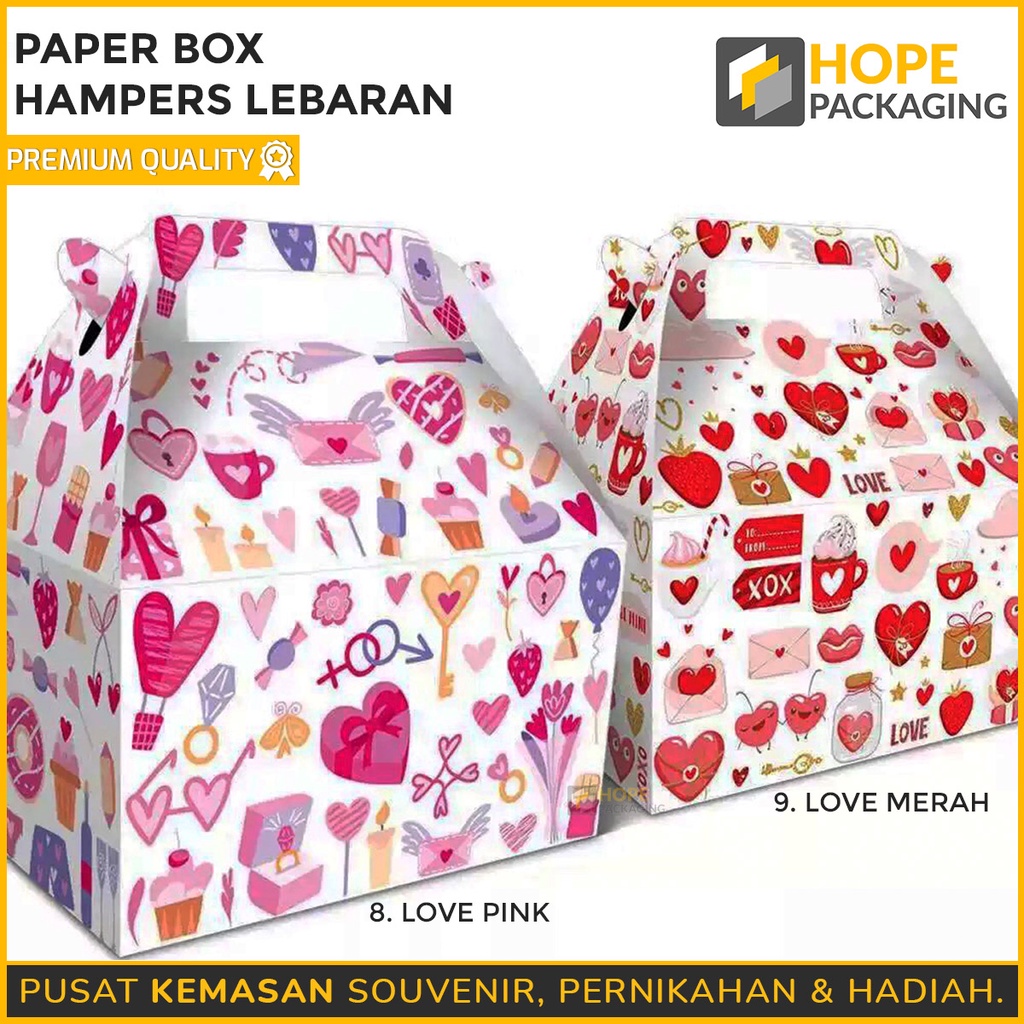 Paper Box Packaging Kotak Kue motif Love Thank you  Hampers valentine  / Dus Kue