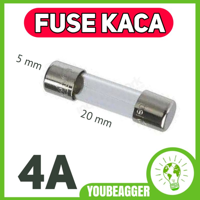 Fuse kaca 4A 5x20mm ukuran sedang