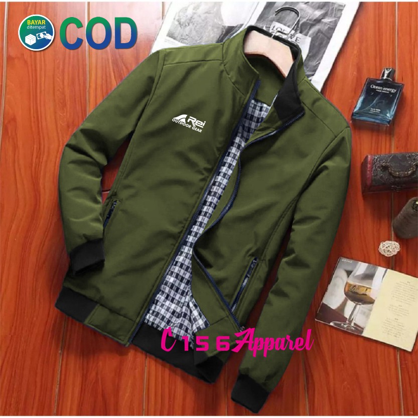 Jaket Semi Anti Air Musim Dingin Outdoor Indoor Premium REI-HIJAU ARMY
