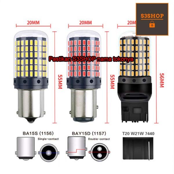 Lampu Mundur Bayonet Super LED 1157 CANBUS 144 SMD Sangat Terang