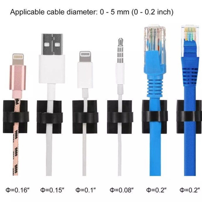 Cable clip organizer perapih kabel holder pengikat tempel meja hitam