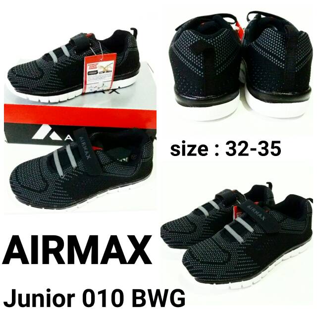 Sepatu sekolah anak cowok cewek Airmax Junior 010 BWG sepatu black grey unisex murah dan terbaru