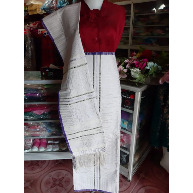 SONGKET SEMI TUMTUMAN SARUNG SELANDANG PENGANTIN TENUN TANGAN TARUTUNG ASLI TUMTUMAN PUTIH NIKAH