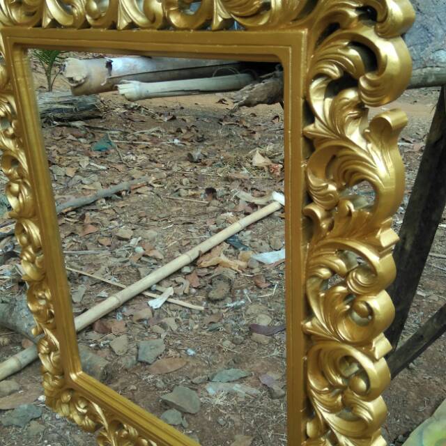 Free ongkir cargo# pigura cermin. Lukisan.  foto.  ukir kayu Finishing warna emas