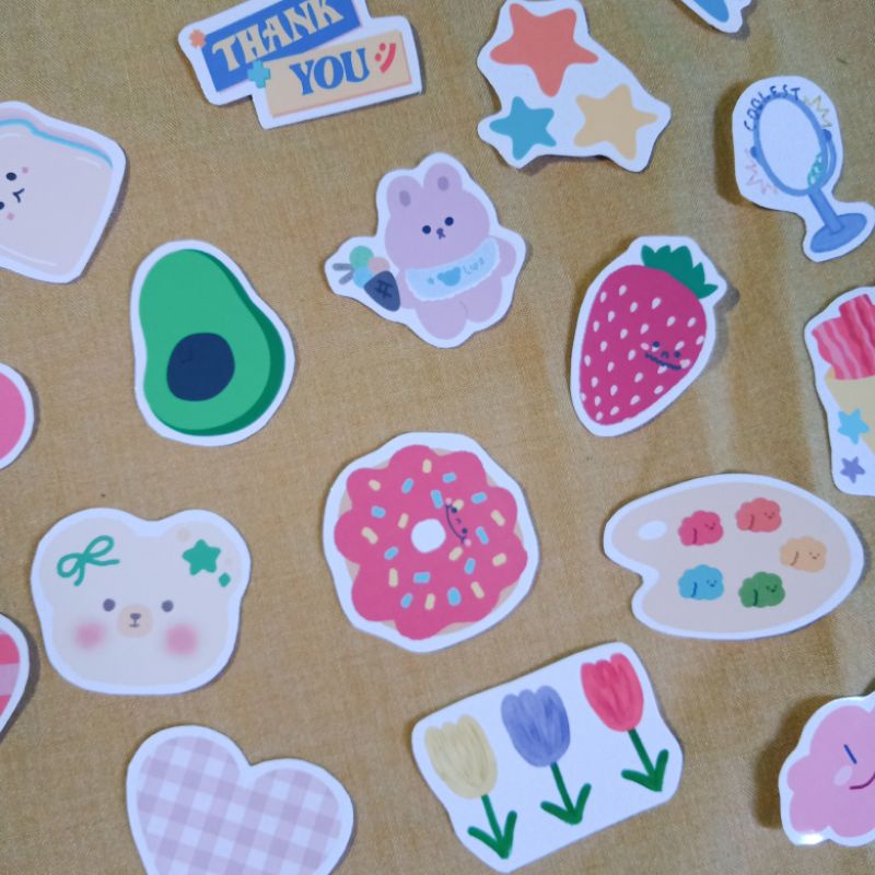 

20Pcs Stiker Korean Scrapbook Vinyl Cute Sticker Tumblr Journal Deco Pack Kiss Cut