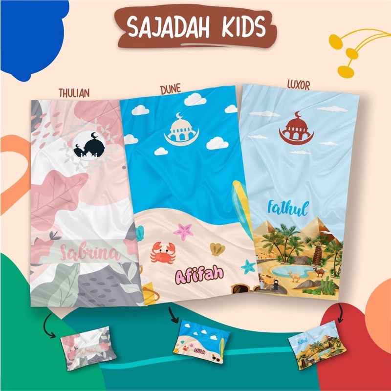 Sajadah Anak / Sajadah Custom Nama Anak Free Pouch / Souvenir event aqiqah bingkisan hampers tasyaku