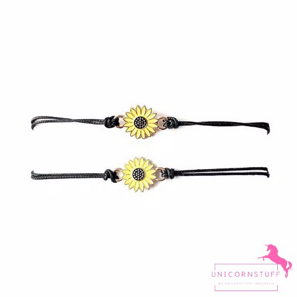 Gelang Couple Bunga Matahari Sahabat Pacar Simple Hitam Set