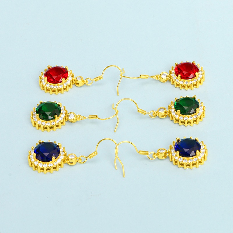 Anting Zirkon Ruby Biru 18K Gold Untuk Aksesoris Wanita