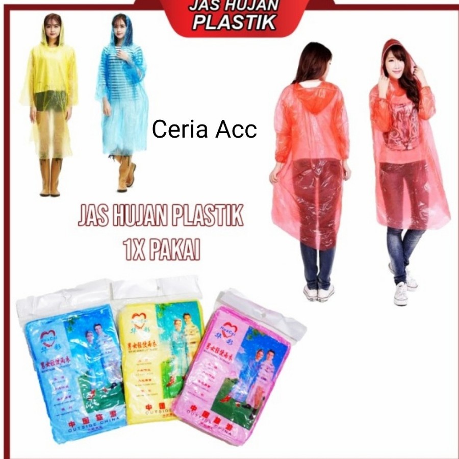 Jas Hujan Plastik Sekali Pakai / Jas Hujan Poncho Disposable Emergency