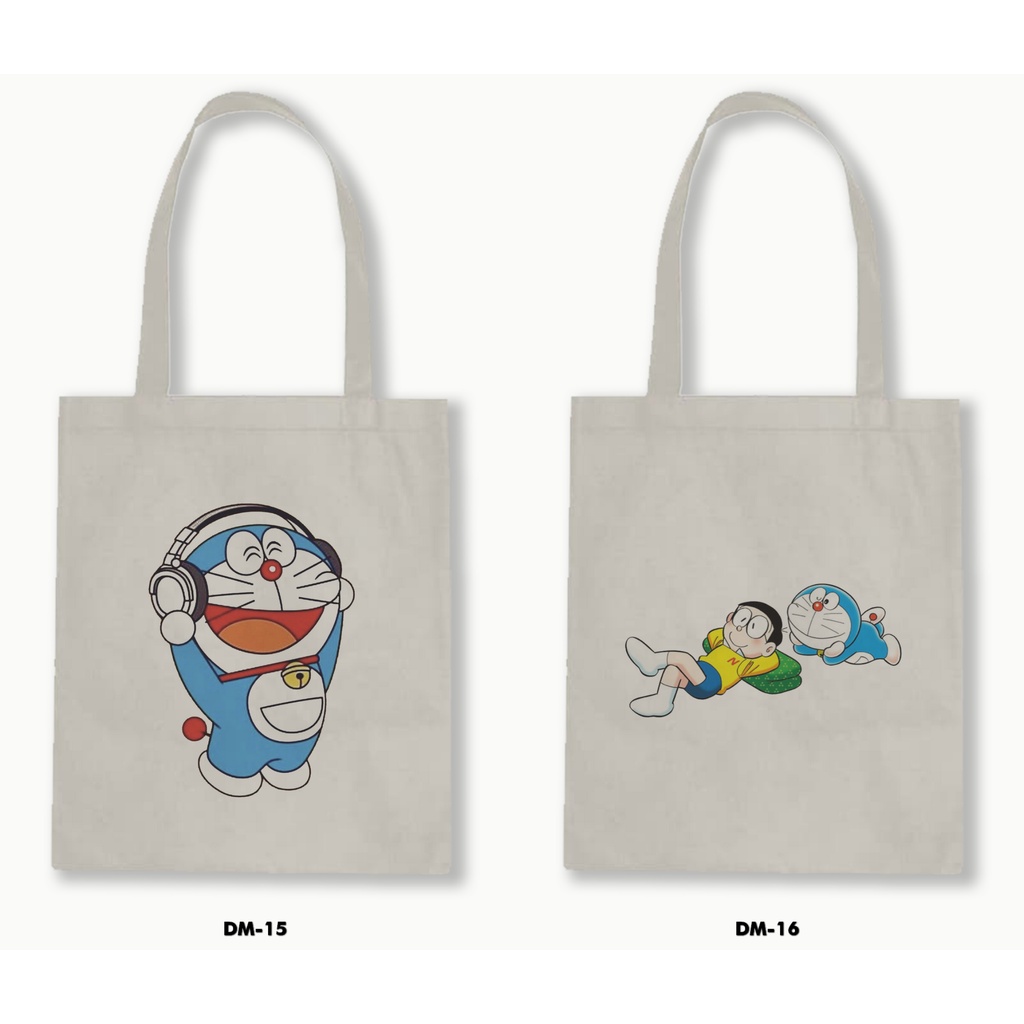 Tas Tote Bag Resleting Kanvas/Blacu  - Doraemon 01