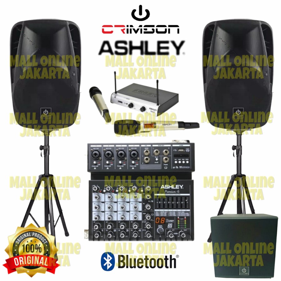 Paket speaker 15 inch Crimson subwoofer 12 inch Mixer ashley 6 channel