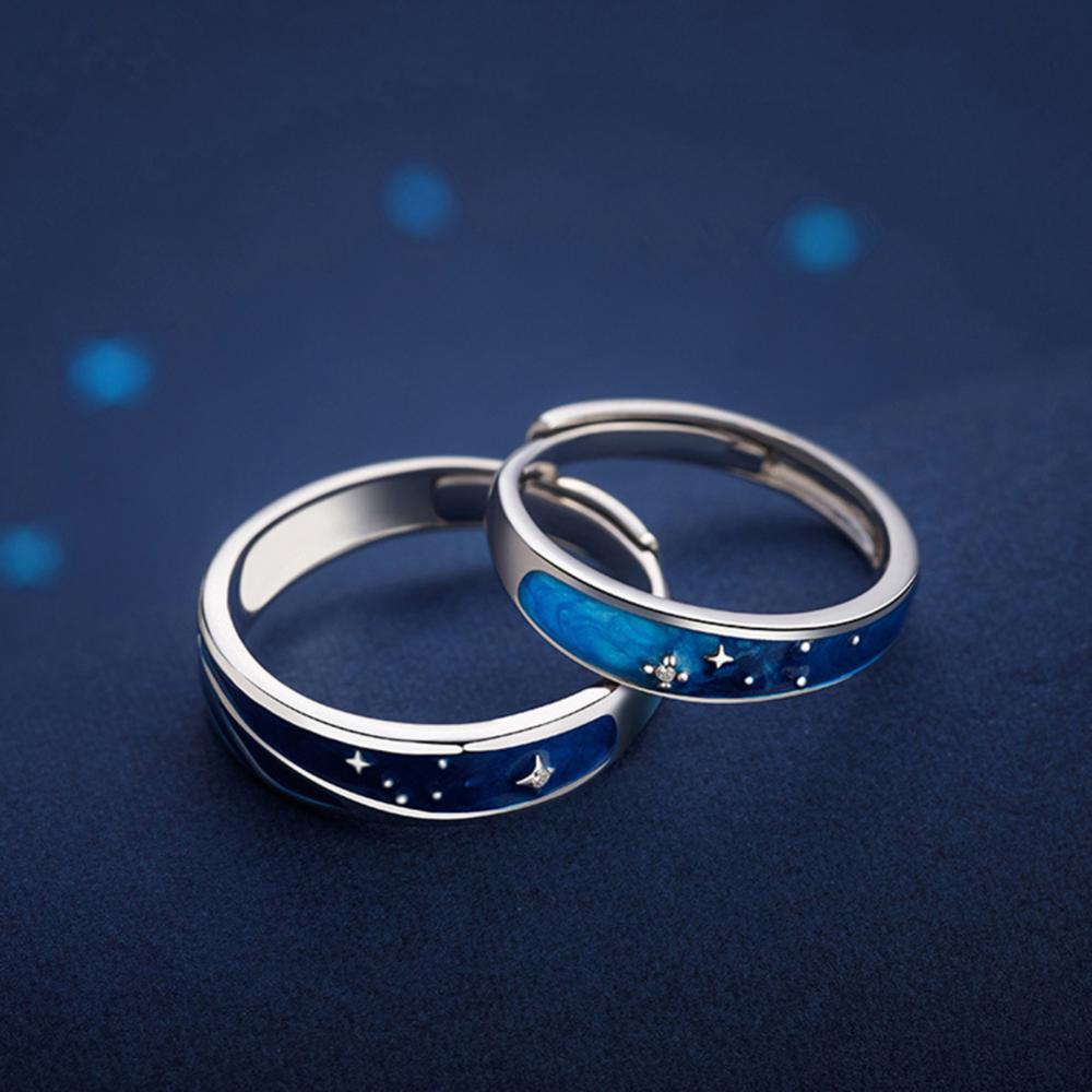 Timekey Cincin Adjustable Motif Langit Berbintang Biru Untuk Pasanganpriawanita A8K1